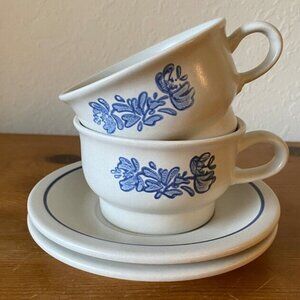 Set of 2 Cups Mugs & Saucers Pfaltzgraff Yorktowne Stone Blue Gray